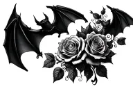 Gothic roses and bats flying tattoo design idea