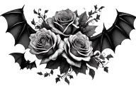 Gothic roses and bats flying tattoo design idea