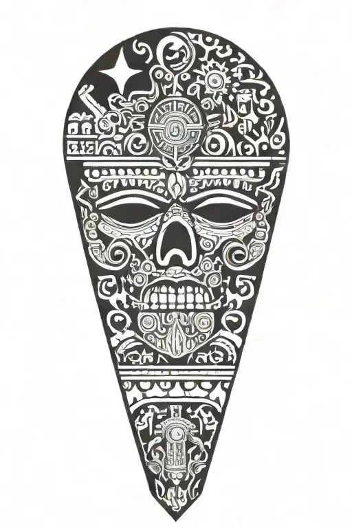 religion, war, life and Aztec tattoo design idea