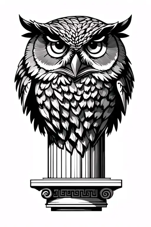 Greek column with owl tattoo design idea