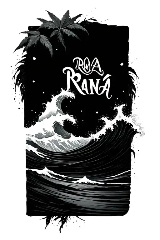 Name Rana in ocean waves and nature scene featuring tattoo design idea