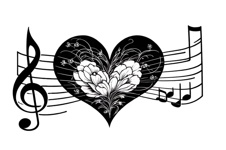 musical base notes doubled to make a heart shape tattoo design idea