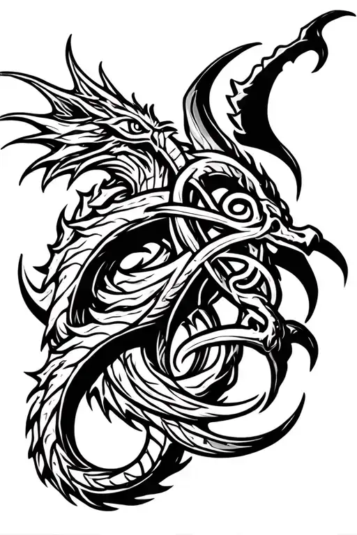 witches knot with dragon wrapped tattoo design idea