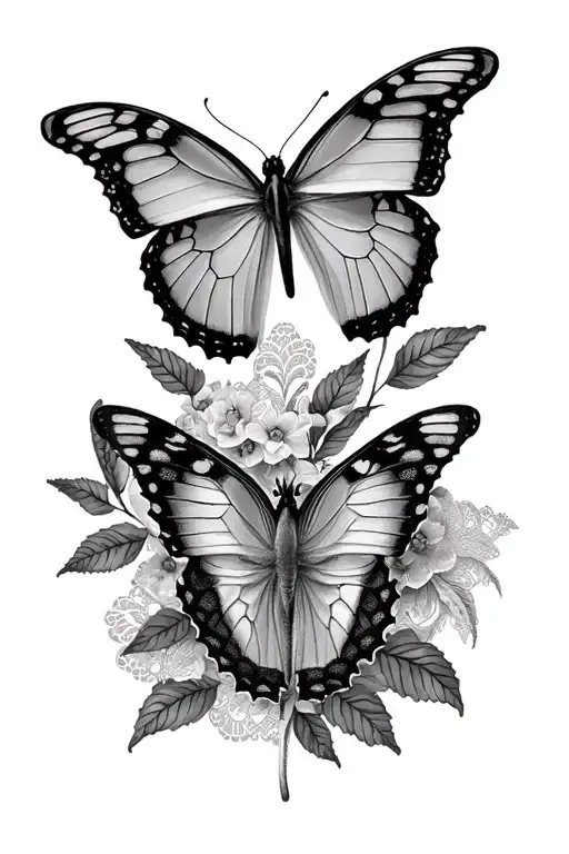 butterflies and lace patterns tattoo design idea
