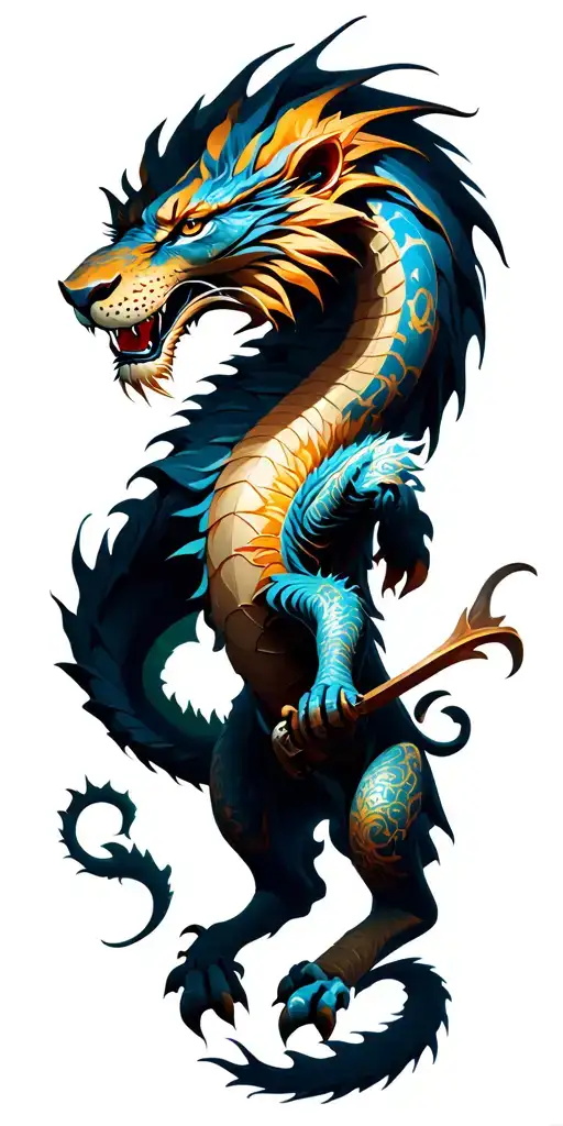 lion warrior battling a dragon tattoo design idea