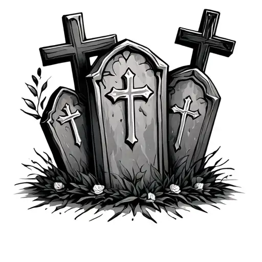 3 graves with cross surrounded tattoo design idea