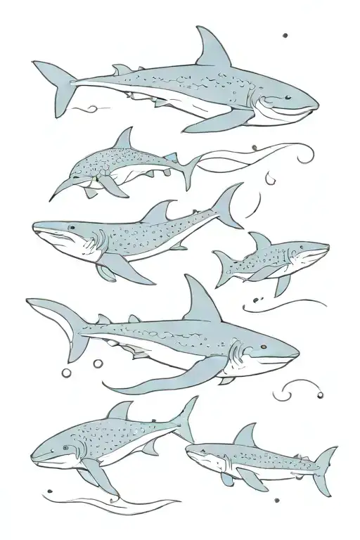 mountains, sea turtles, ocean waves, butterflies in a black outline with blue shadow outlining, whale shark tattoo design idea