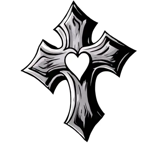 cross with small heart in the center tattoo design idea