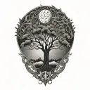 tree of life and sun and moon tattoo design idea