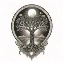 tree of life and sun and moon tattoo design idea