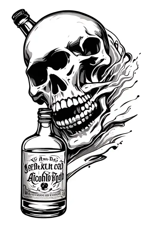 skull dead from alcohol bottle tattoo design idea