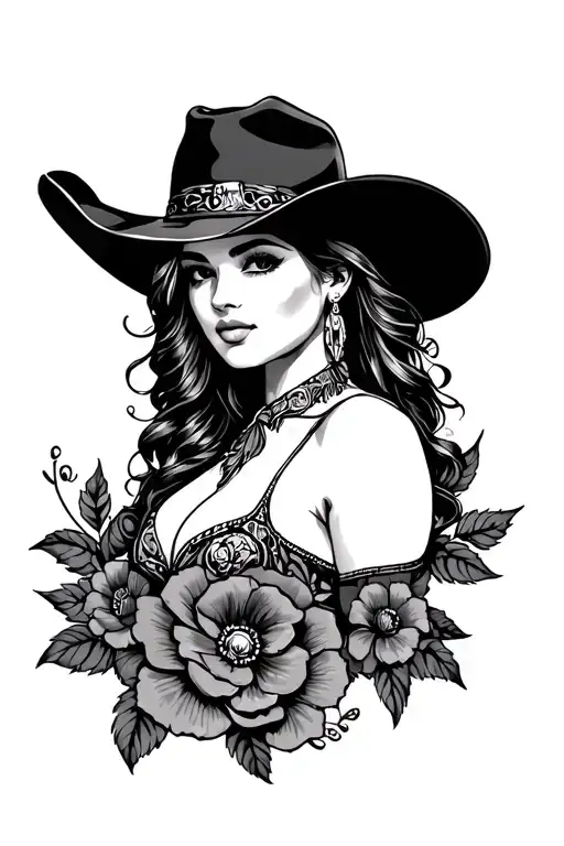 western cowgirl floral tattoo design idea