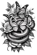 butterflies, snakes, and roses intertwined tattoo design idea