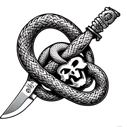a straight razor blade with a celtic knot, Hidden within the knot is a mask or snake tattoo design idea
