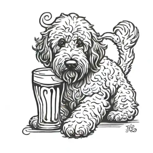 goldendoodle with beer tattoo design idea