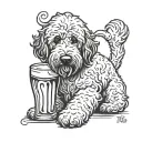goldendoodle with beer tattoo design idea