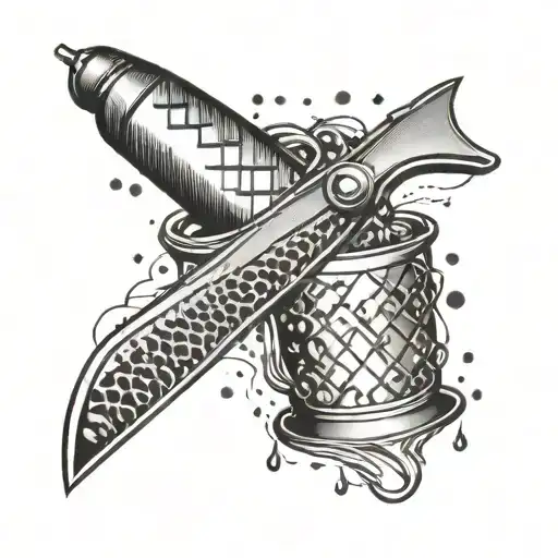 A sleek razor blade design with subtle hints of party elements like confetti and champagne glasses, reflecting your occupation as a barber tattoo design idea