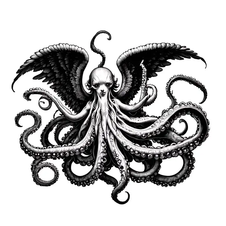 angel tentacle tattoo design idea
