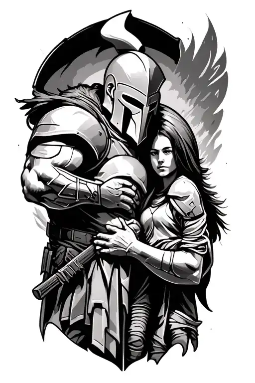 spartan protecting his family tattoo design idea