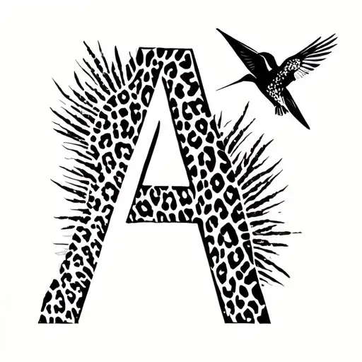 cheetah print fading into the letter A with a small humming bird (behind the ear/neck) tattoo design idea