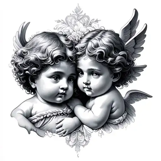 fine line cherubs tattoo design idea