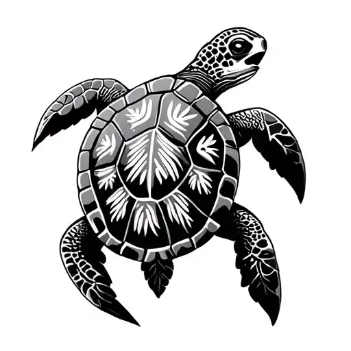 Hawaiian turtle with hawaiian design on the shell pattern tattoo design idea