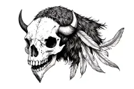 Crâne bison skull with feather tattoo design idea