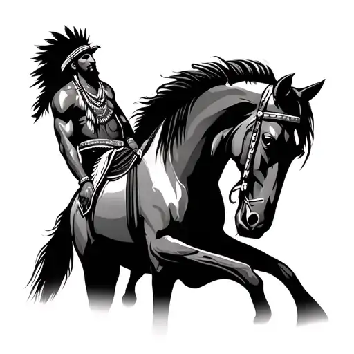 horse indian man standing tattoo design idea