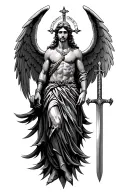 "Seven Three Two"  st. michael with wings and sword tattoo design idea