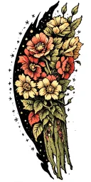 small sailor Jerry flowers surrounded by big black negative spaces embellished with micro twinkles and crosses  tattoo design idea