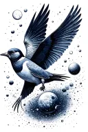 bird flying into the cosmos with bubble universes tattoo design idea