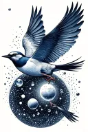 bird flying into the cosmos with bubble universes tattoo design idea
