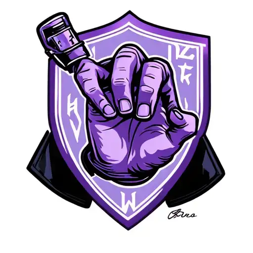 purple hand logo on the back of a black jacket cool tattoo design idea