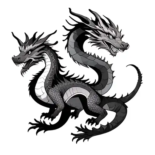 Resemblance of a family of 4 Chinese Zodiac creatures, consisting of 1 elder dragon, a SECOND adult dragon, a THIRD youn tattoo design idea