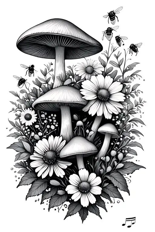 mountains wild flowers mushrooms music honey bees  tattoo design idea