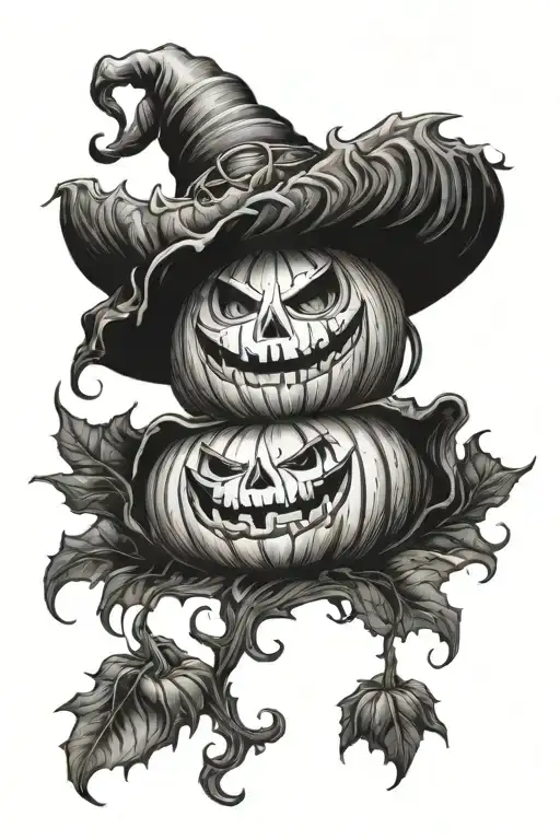 Jack the pumpkin lord with themis in black tattoo design idea