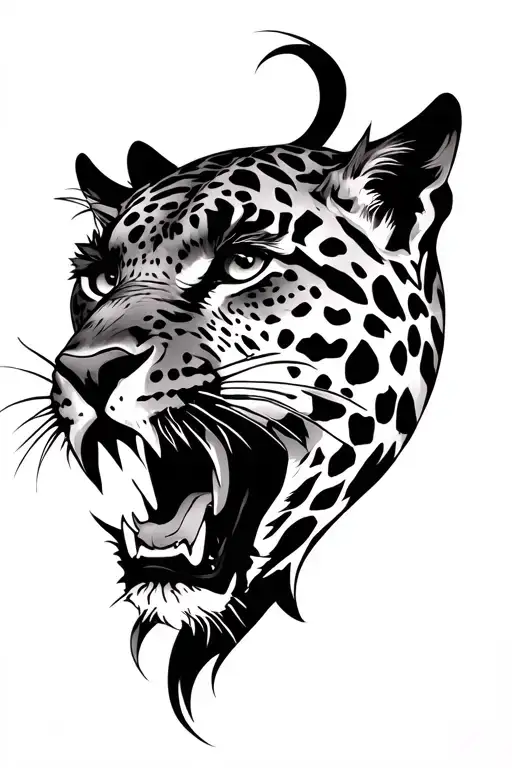 leopard growling shoulder piece just face and neck tattoo design idea