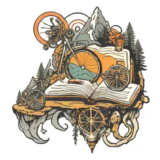 climbing, mountain, cycling, trail, swimming, reading tattoo design idea