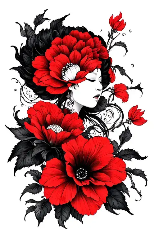 black dahlia spiritual symbol merging tattoo design idea