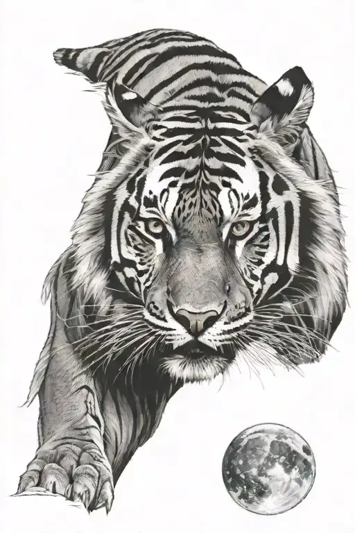 fierce tiger moon tattoo design idea