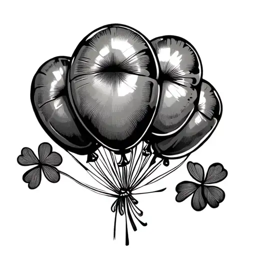 Balloon and clover with 4 leaves tattoo design idea