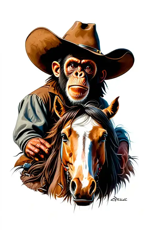 monkey cowboy on horse creepy horror themed tattoo tattoo design idea
