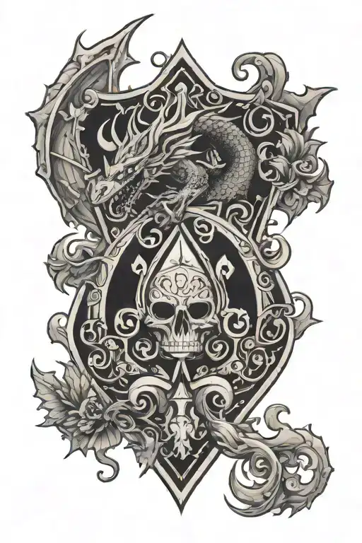 ace of spades with dragon and sun rising tattoo design idea