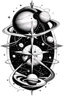 Nautical star compass with planets and an Atom strucuture tattoo design idea