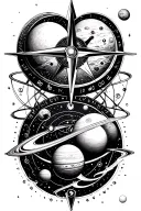 Nautical star compass with planets and an Atom strucuture tattoo design idea
