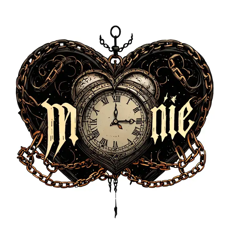 "Mélanie" Clock Heart Chains tattoo design idea