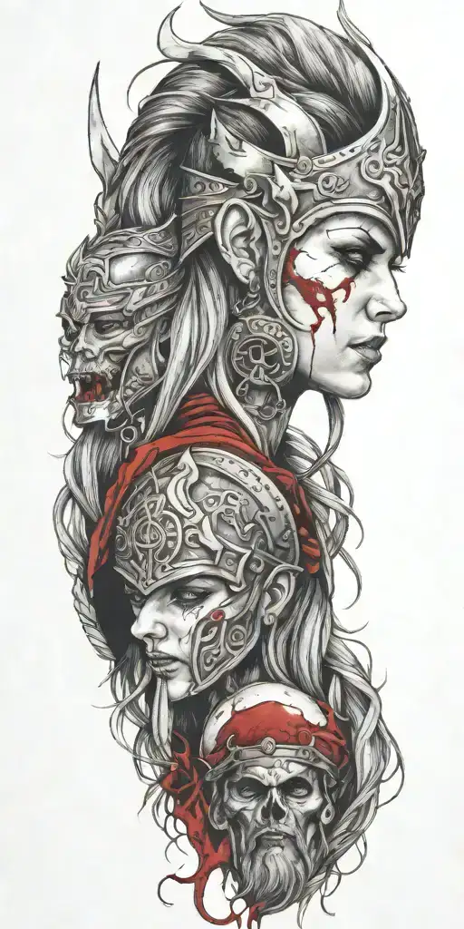 multiple viking women bloody tattoo design idea