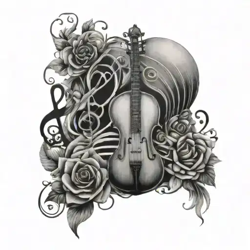 music related incorporating Sabrina, isabella, Adam names tattoo design idea