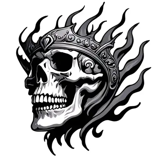 skull king fire flames tattoo design idea