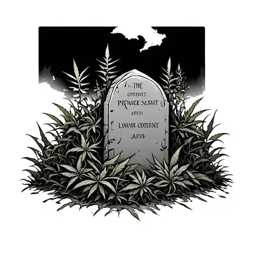 grave yard covered with weed plant growing tattoo design idea